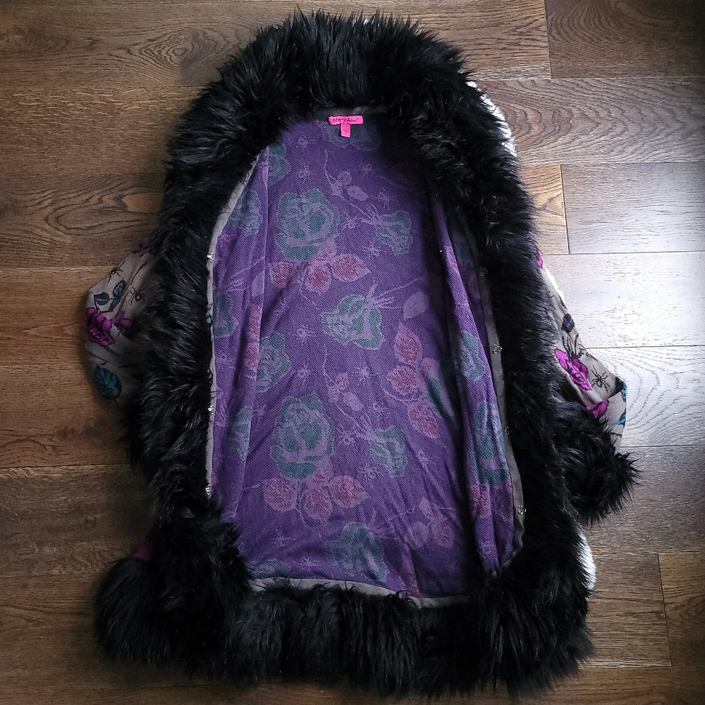 Vintage Betsey Johnson 90s Y2K Floral Spider Penny Lane Duster Knit Coat - Picture 7 of 12